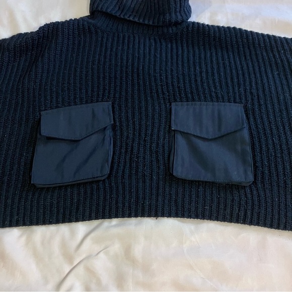 Zara Navy Blue Ribbed Crop Turtleneck Sweater-Small - Picture 5 of 9